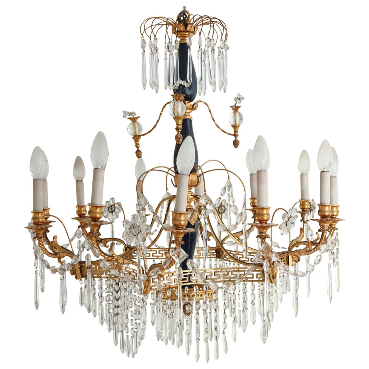 Elegant 19th Century Neoclassical Baltic Crystal and Gilt Bronze Chandelier