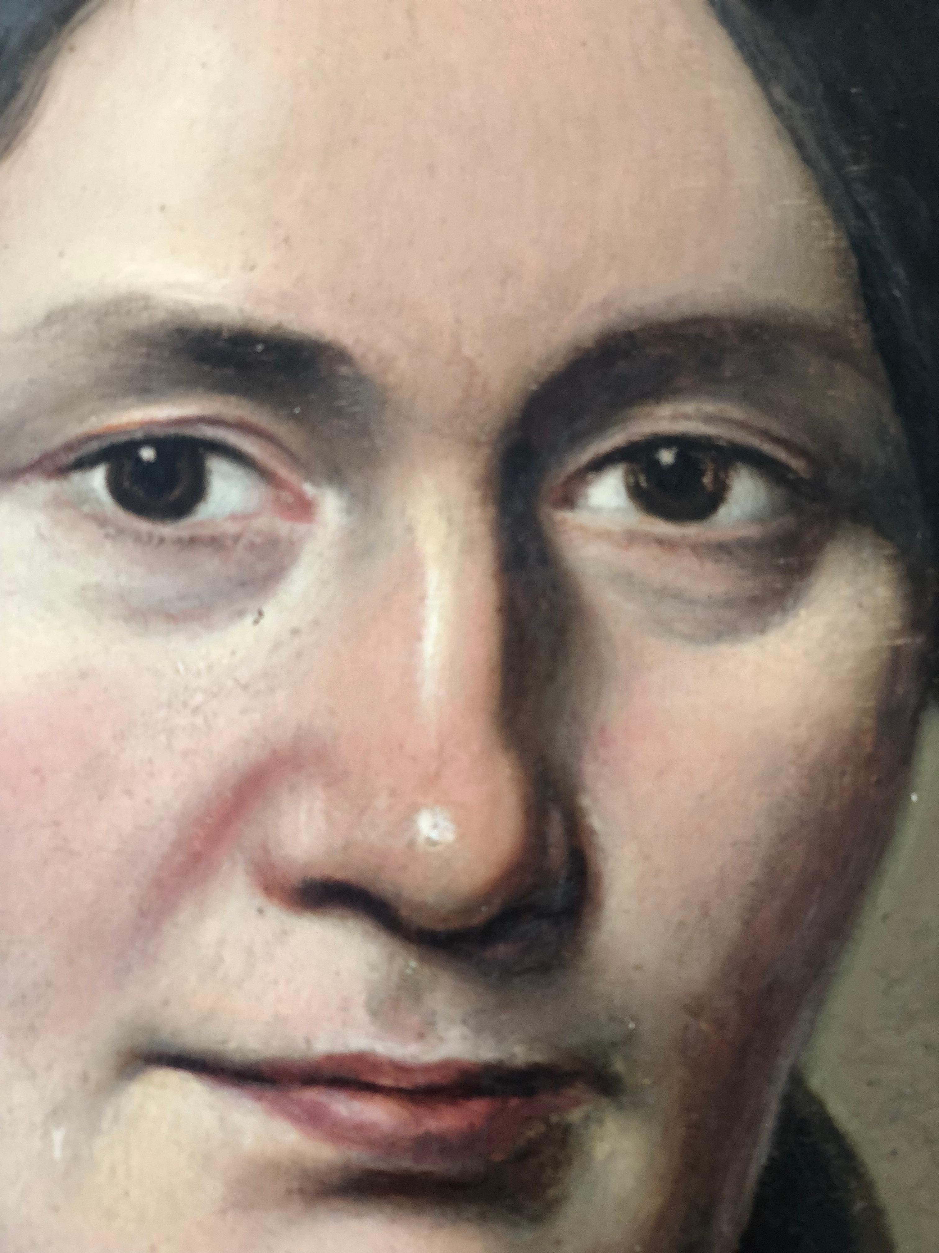 Elegante óleo del siglo XIX de una dama alemana (h. 1840) Tallado a mano en venta