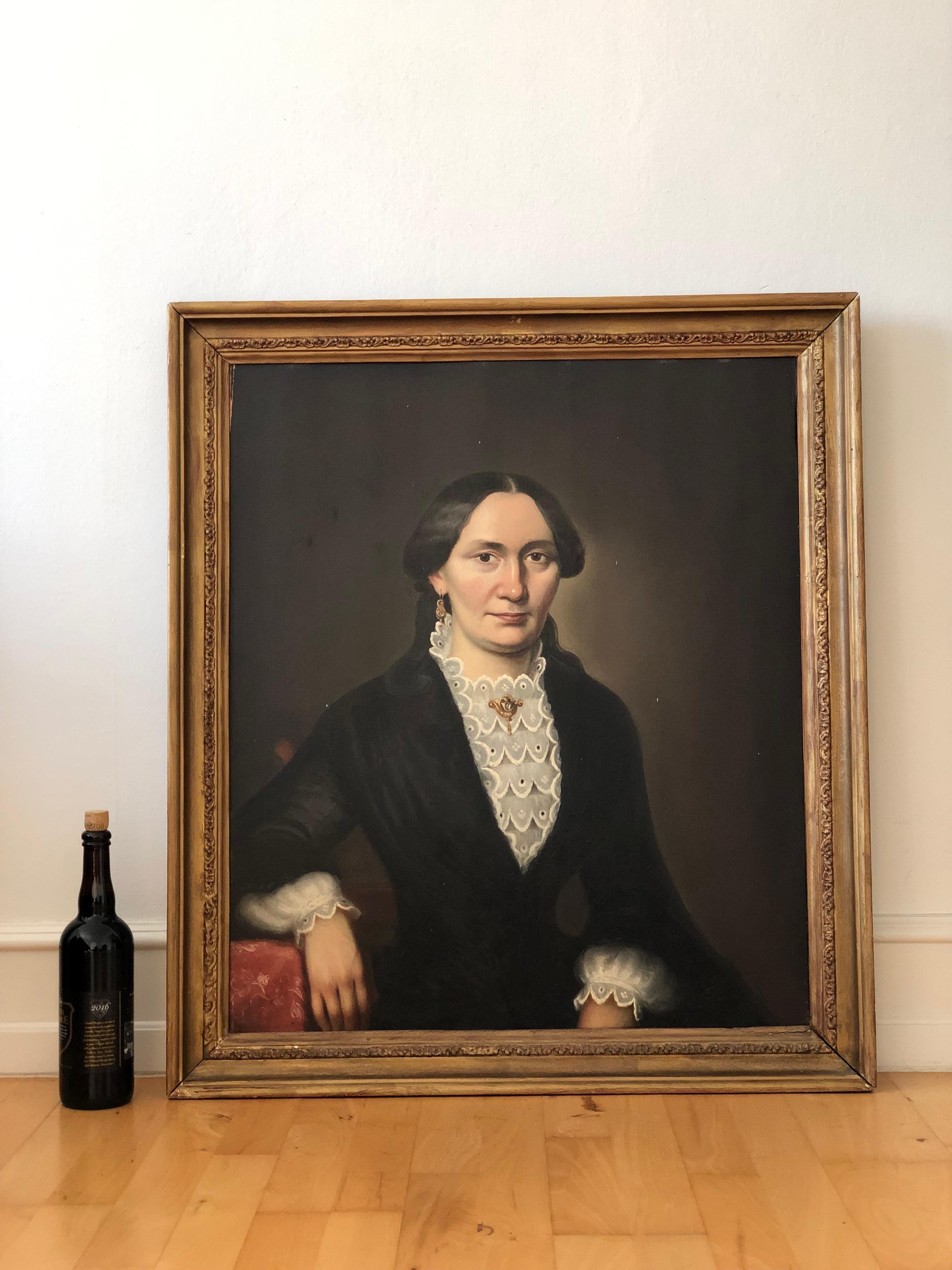 Elegante óleo del siglo XIX de una dama alemana (h. 1840) en venta 2