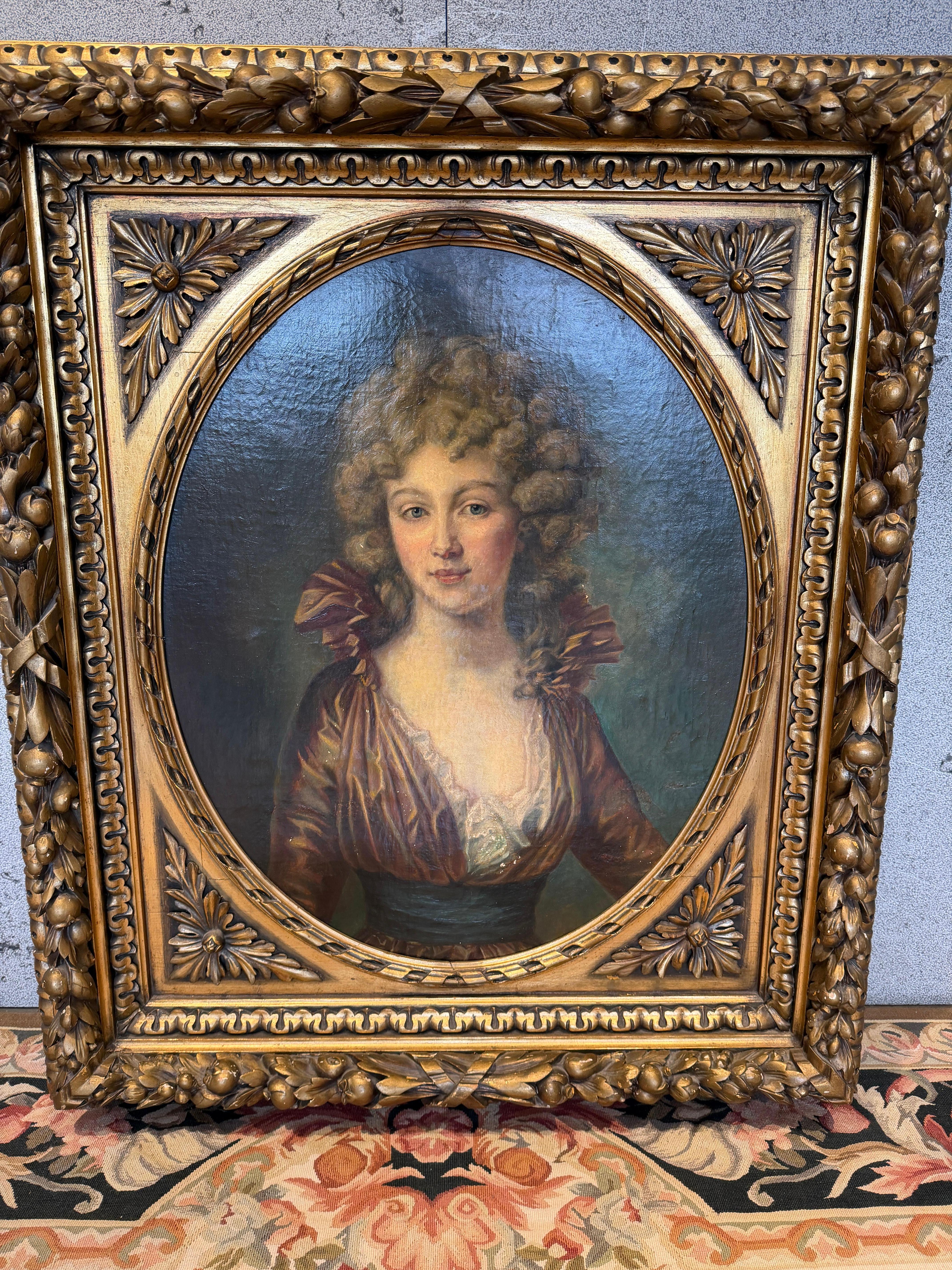 This exquisite 19th-century portrait presents an elegant lady of noble bearing, painted with great sensitivity and refined technique. Although it has been associated with Frederike von Preußen by the owner, I cannot confirm the identity of the