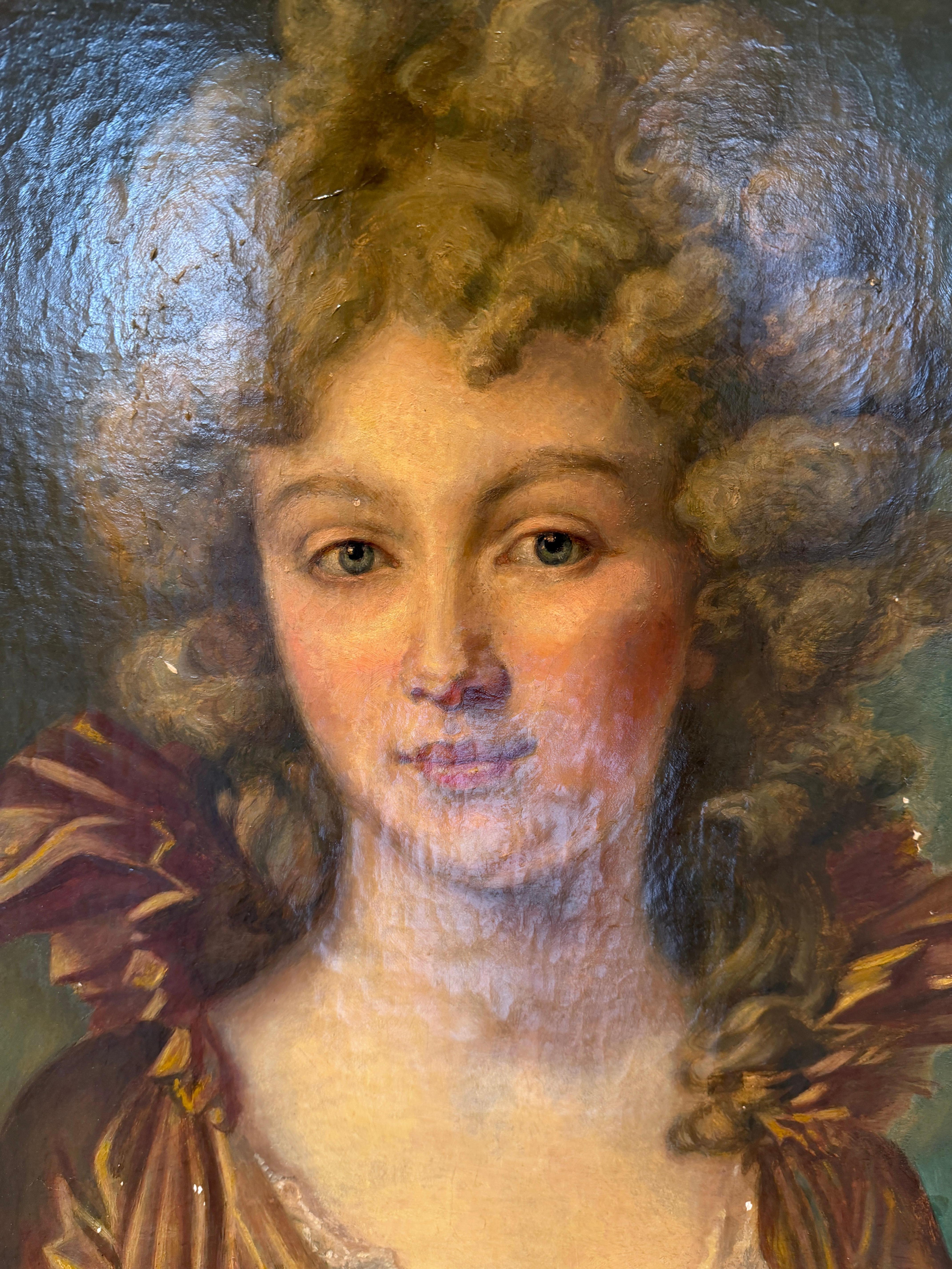 Elegant 19th-Century Portrait of an Aristocratic Lady Magnificent Carved gilt (Deutsch) im Angebot