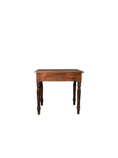 Elegant 19th-Century Solid Walnut Writing Desk with Turned Legs