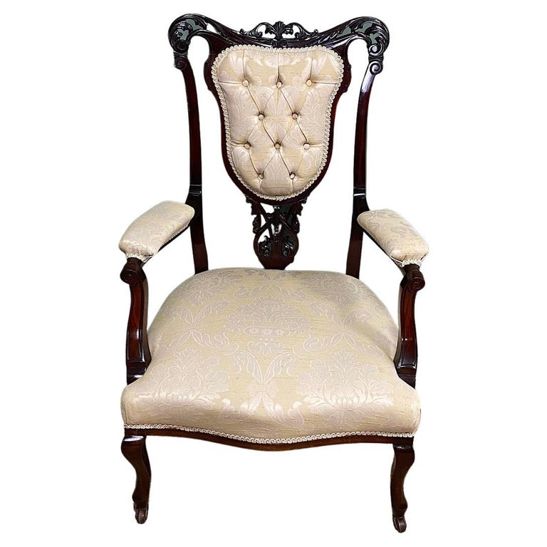 Elegant 19th century Upholstered Antique Arm Chair For Sale at 1stDibs