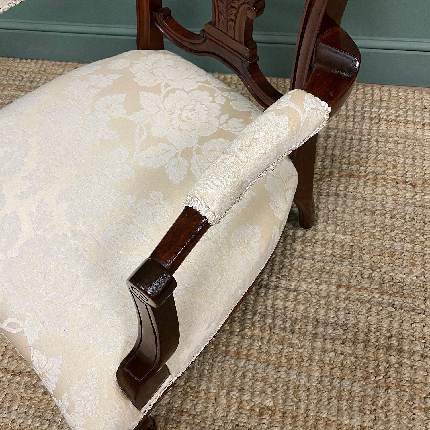 Mahogany Elegant 19th Century Victorian Upholstered Antique Arm Chair For Sale