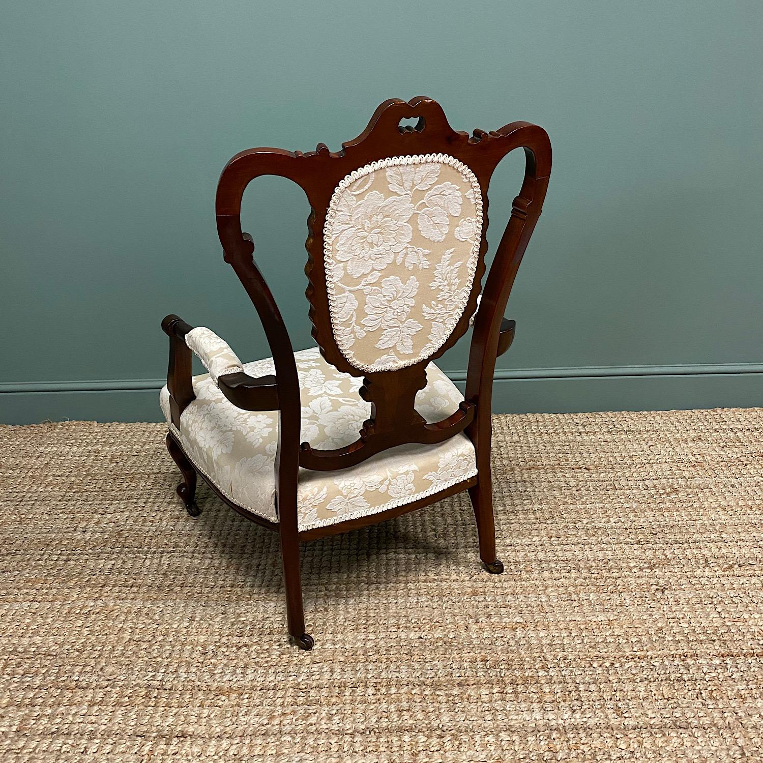 Elegant 19th Century Victorian Upholstered Antique Arm Chair For Sale 1