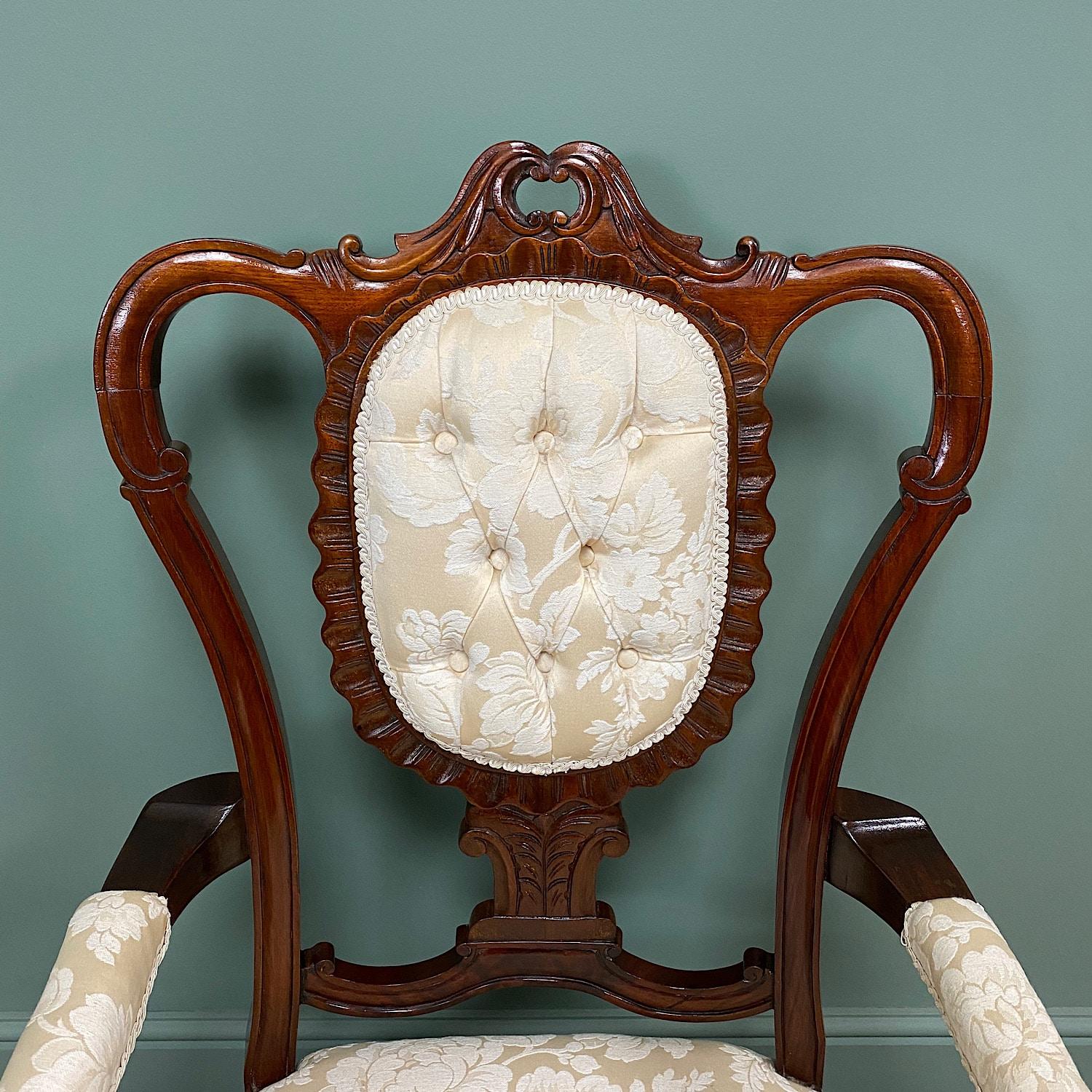 Elegant 19th Century Victorian Upholstered Antique Arm Chair For Sale 2