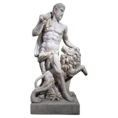 Antique Elegant 19th Century White Carrara Marble Sculpture Depicting Hercules