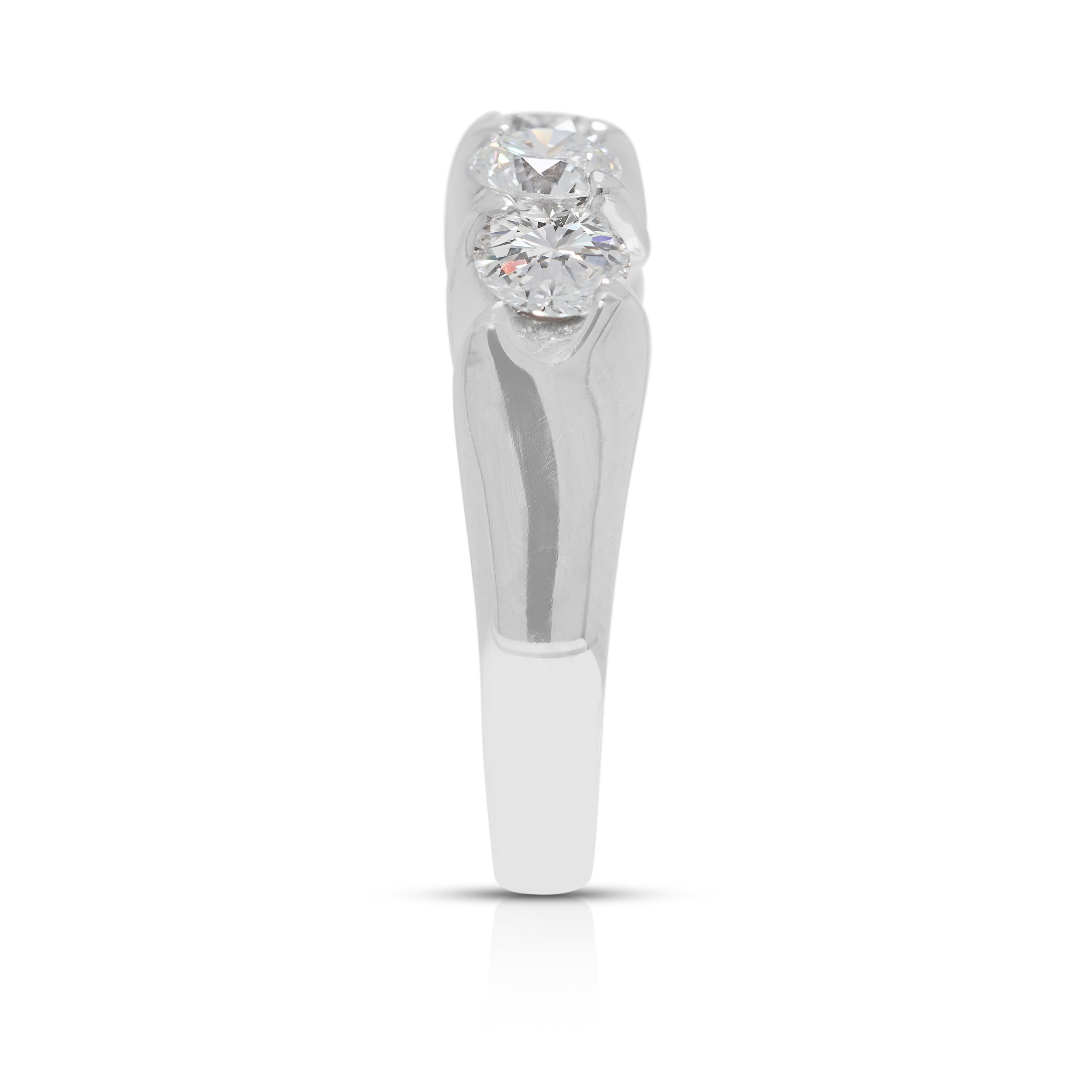 Eleganter 1ct 5-stones Natural Diamond Ring in 18K Weißgold Damen im Angebot