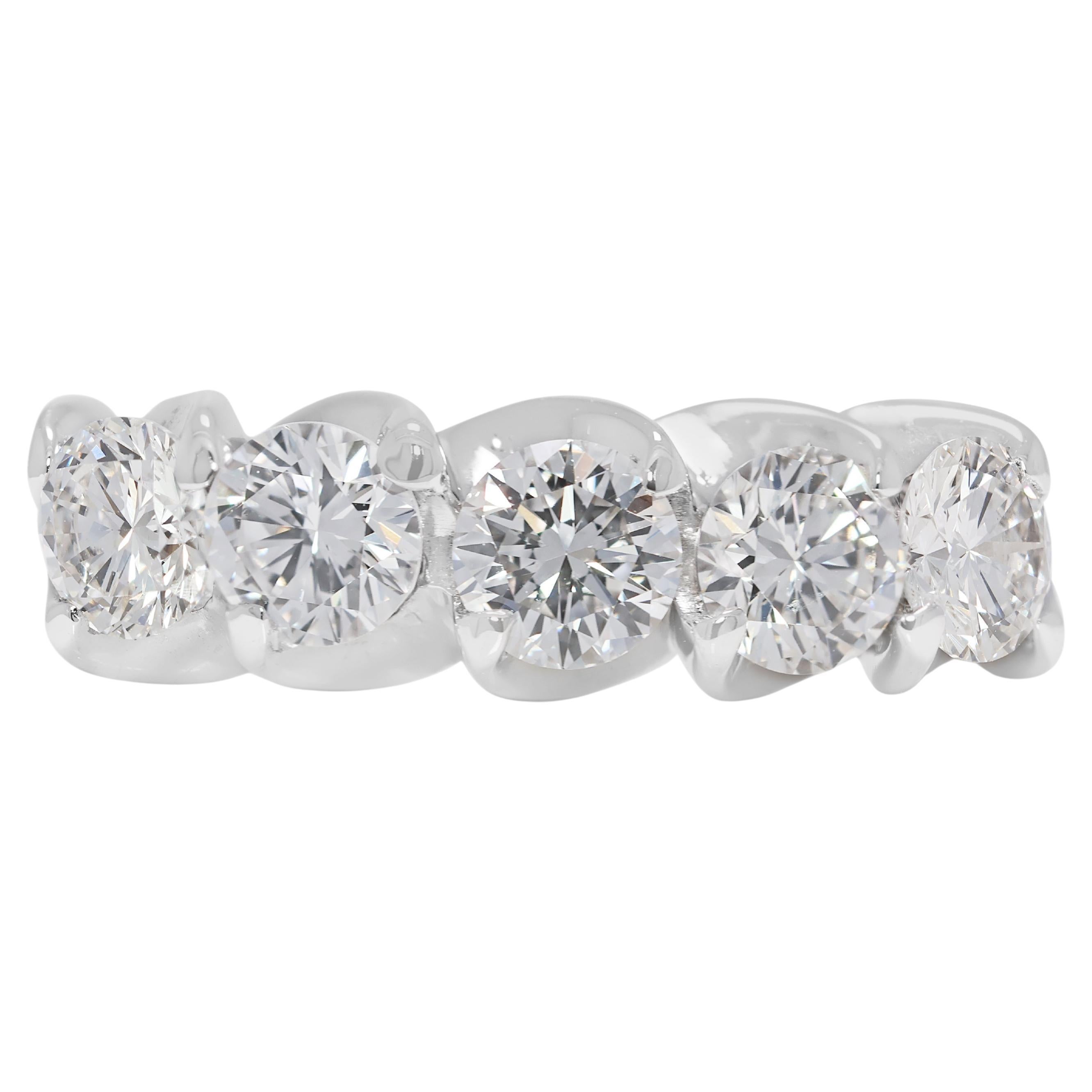 Eleganter 1ct 5-stones Natural Diamond Ring in 18K Weißgold im Angebot