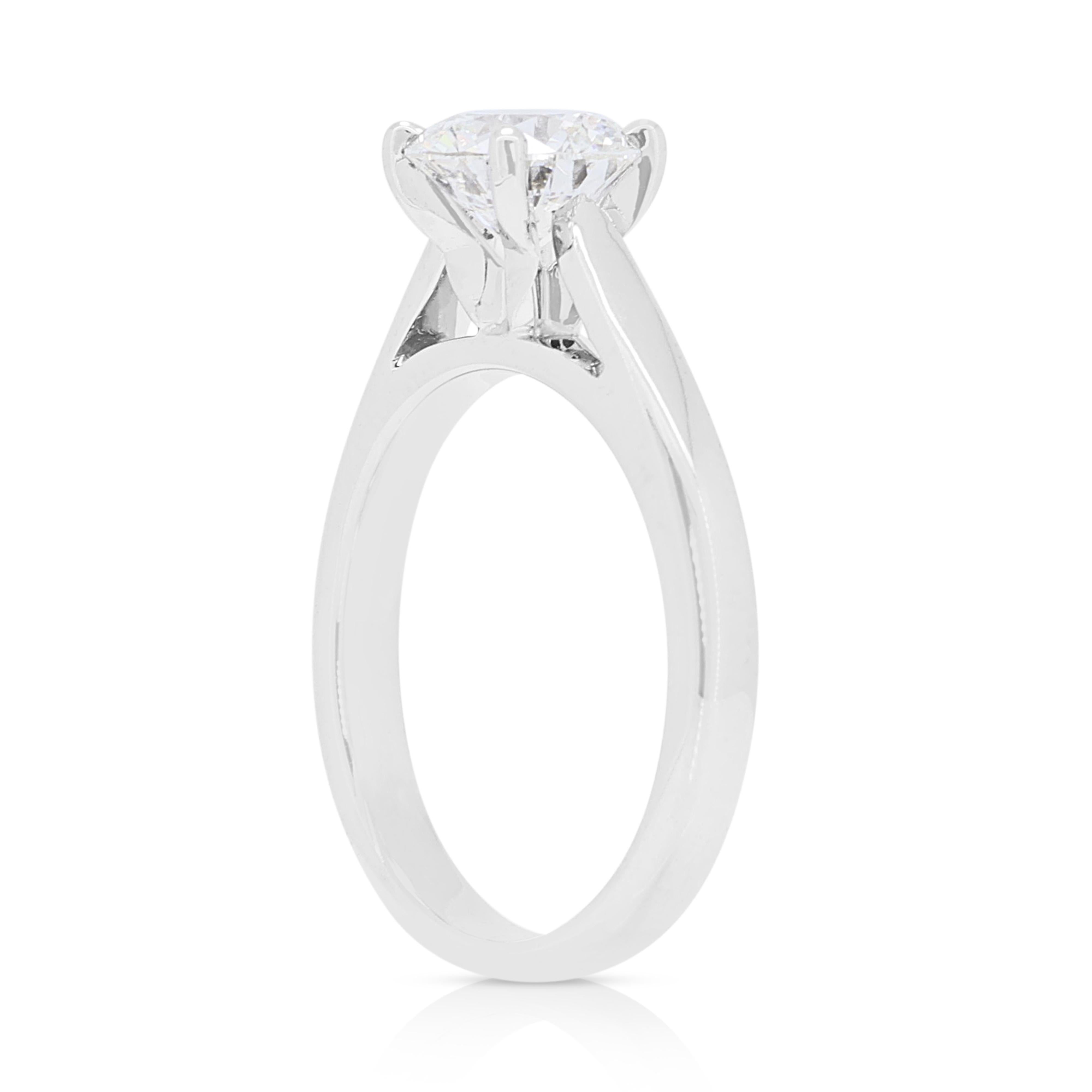De las mujeres Elegante Anillo Solitario de Diamante Natural de 1 ct en Oro Blanco de 14K