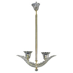 Eleganter 2 Tassen Barovier Art Deco Kronleuchter, Murano Glas, Messing Struktur 1940s