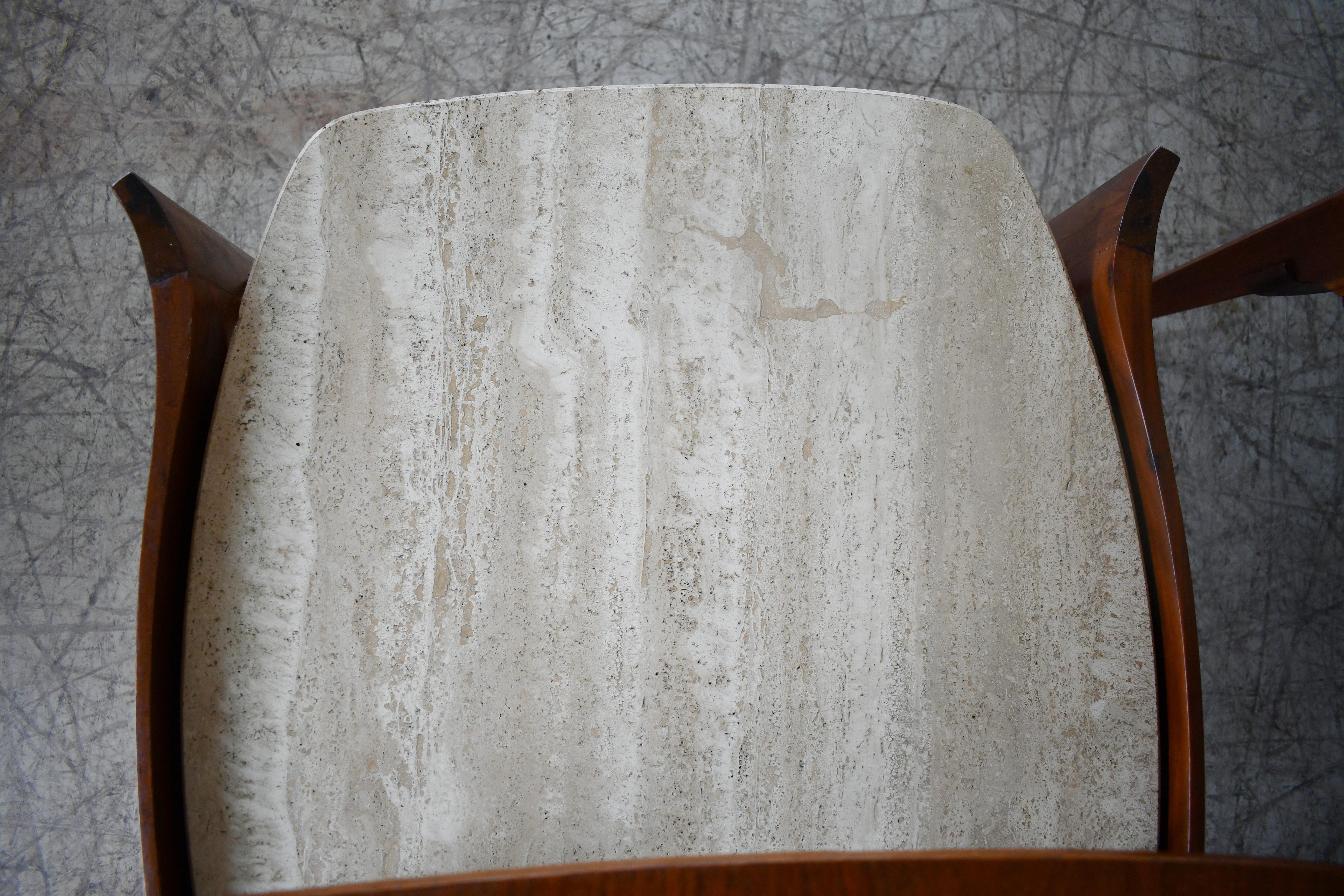 Mid-20th Century Elegant 2-Tier Side Table Wit Italian Travertine by M. Singer & Sons, 1950s For Sale