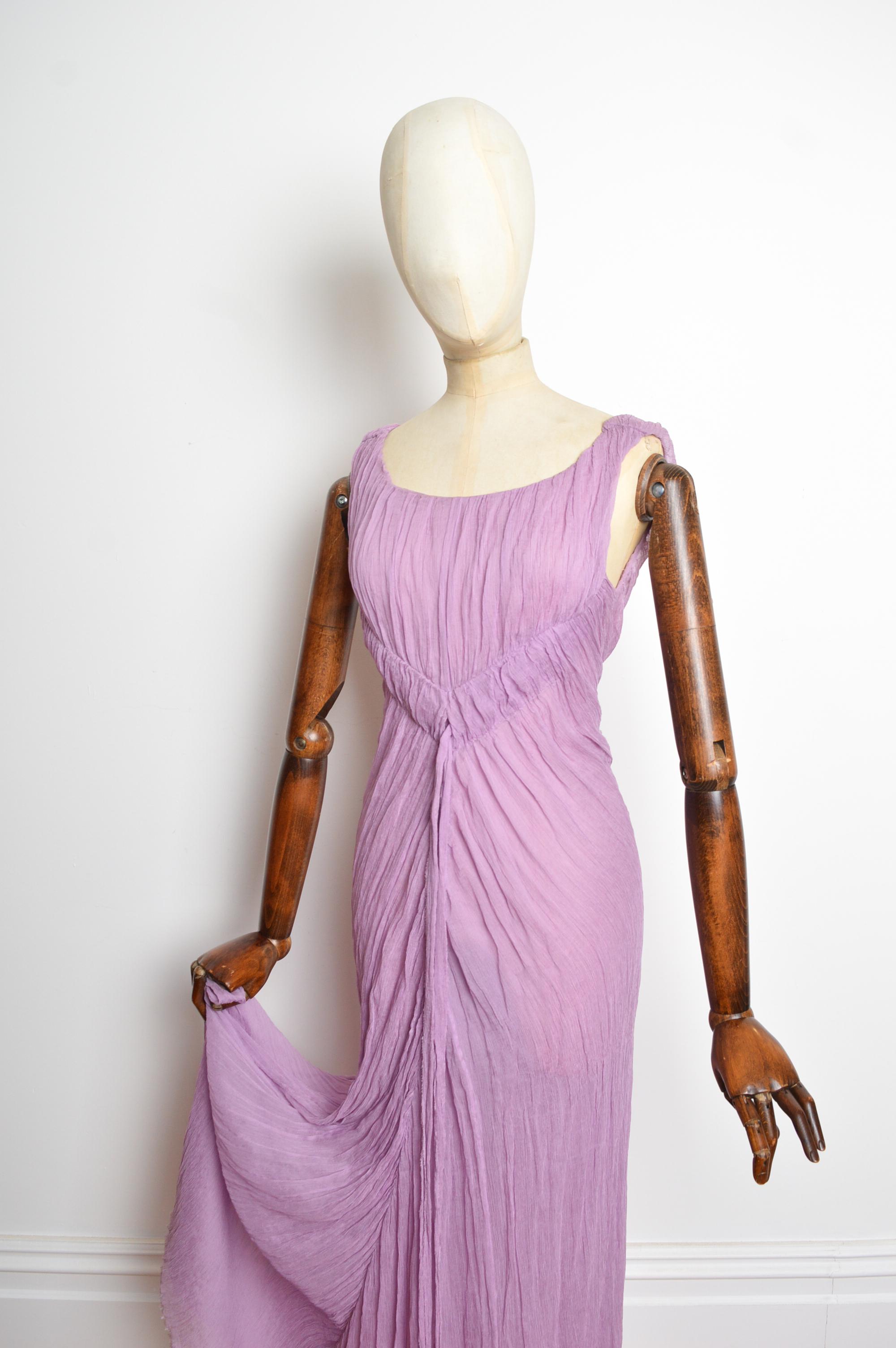Elegant 2004 Alberta Ferretti Fliederfarbenes Abendkleid aus Seidenkrepp in voller Länge - Kleid im Angebot 5