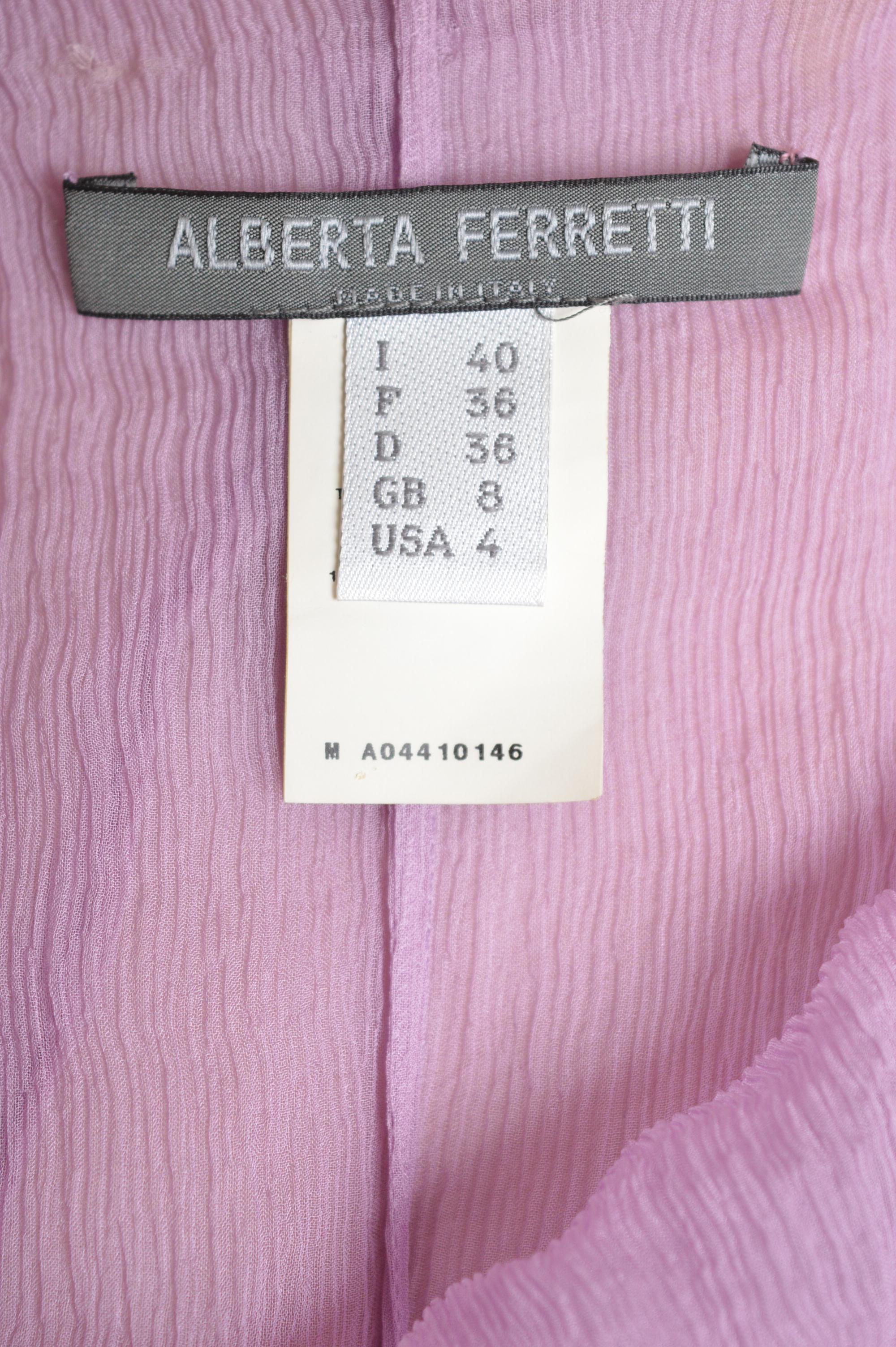 Elegant 2004 Alberta Ferretti Fliederfarbenes Abendkleid aus Seidenkrepp in voller Länge - Kleid im Angebot 11