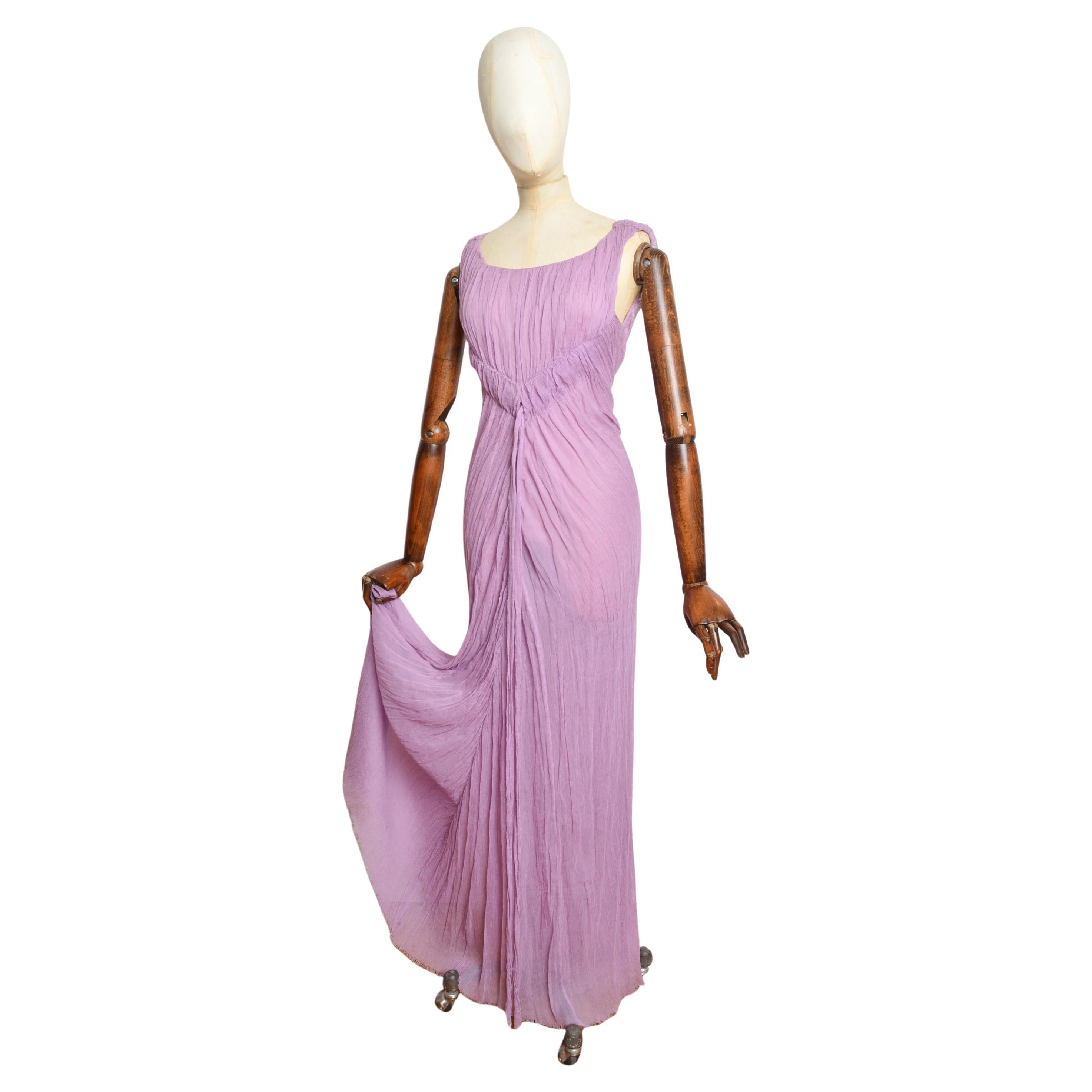 Elegant 2004 Alberta Ferretti Fliederfarbenes Abendkleid aus Seidenkrepp in voller Länge - Kleid