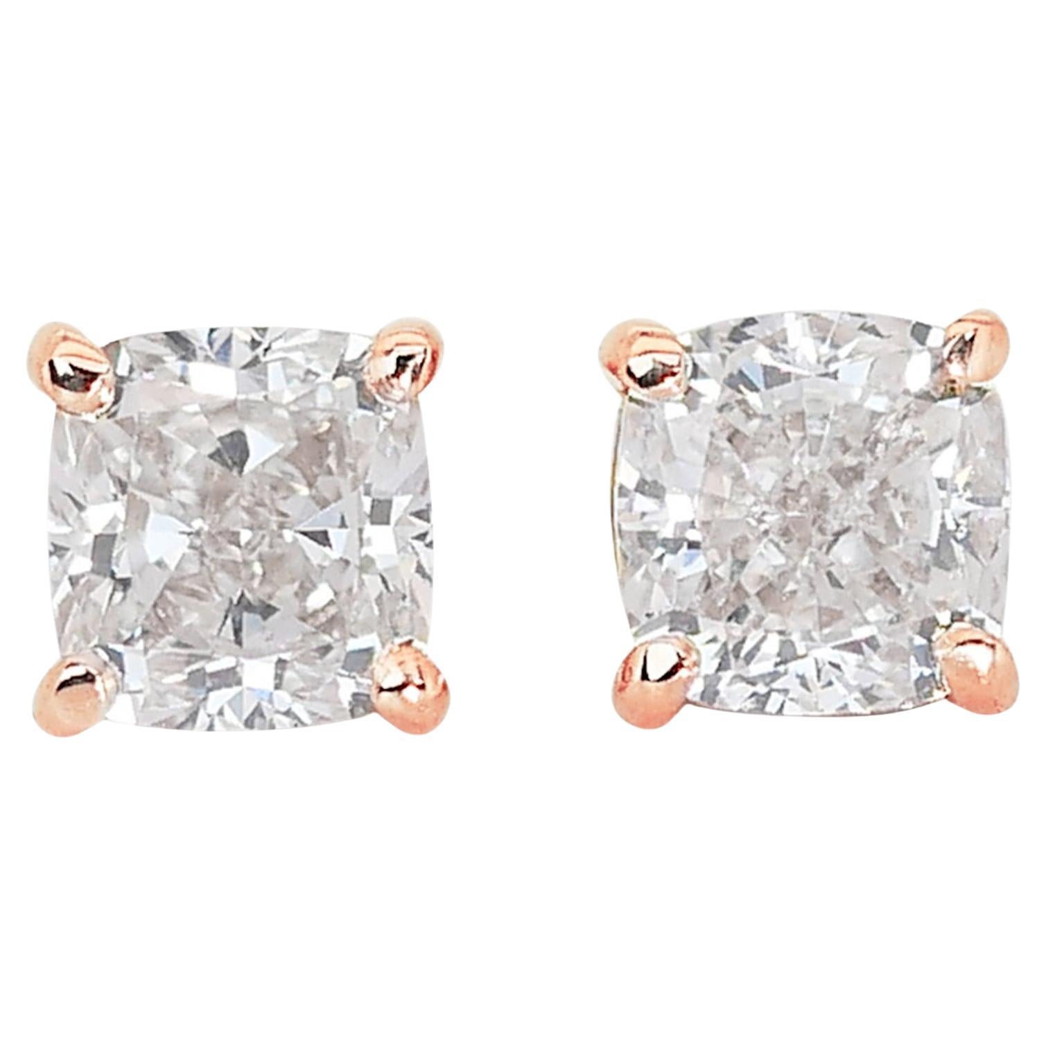 Elegant 2.00ct Diamonds Stud Earrings in 14k Rose Gold - GIA Certified 