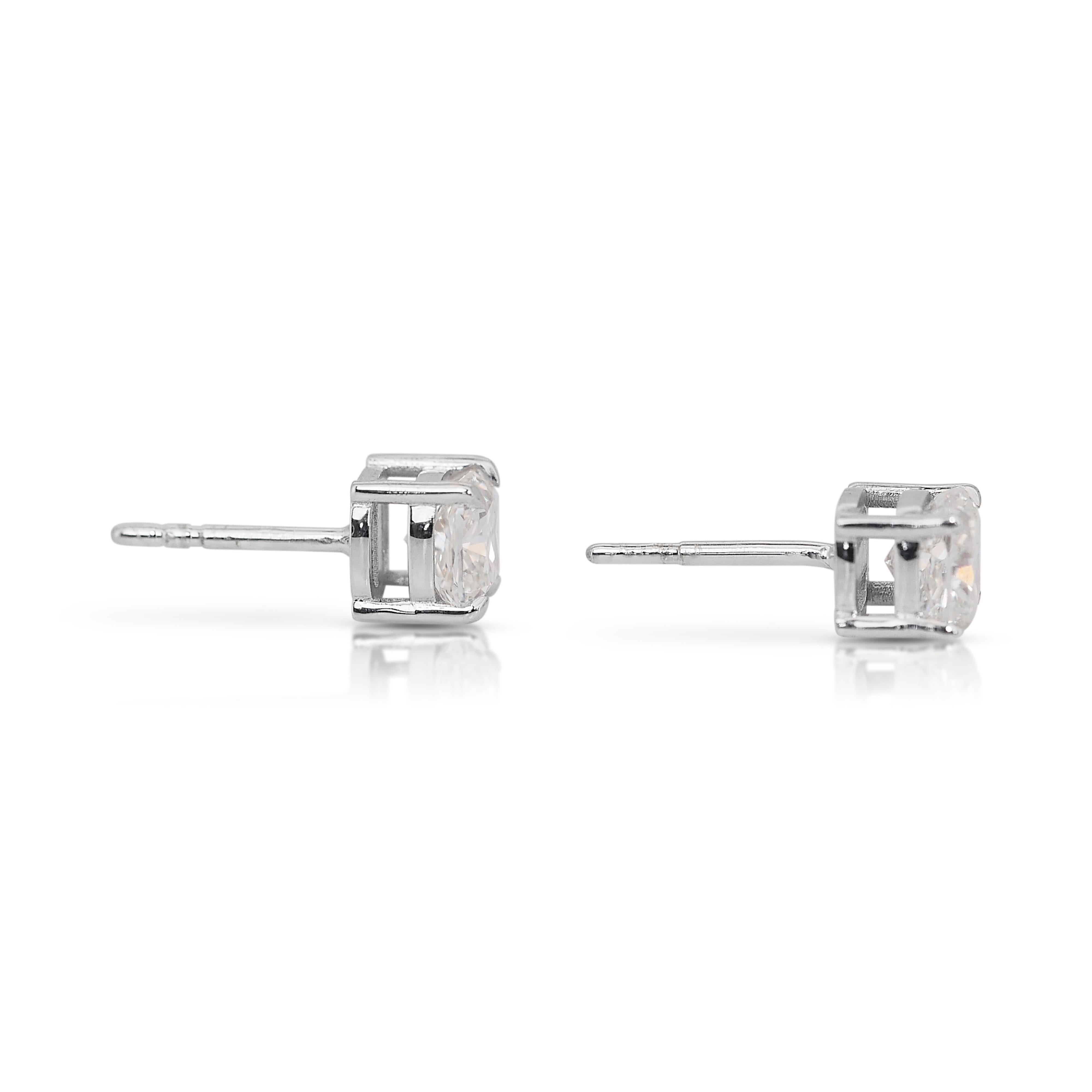 Cushion Cut Elegant 2.00ct Diamonds Stud Earrings in 18k White Gold - GIA Certified