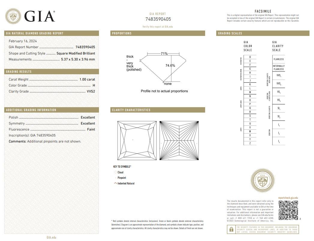 Quadrato Eleganza di una coppia di diamanti a forma quadrata con taglio ideale da 2,00 ct - certificati GIA in vendita