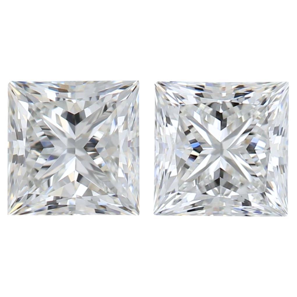 Elegant 2.00ct Ideal Cut Pair of Square-Shaped Diamonds - GIA Certified
