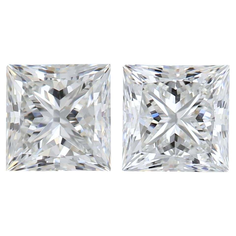 Elegant 2.07ct Double Excellent Ideal Cut Pair of Square Diamonds -GIA ...