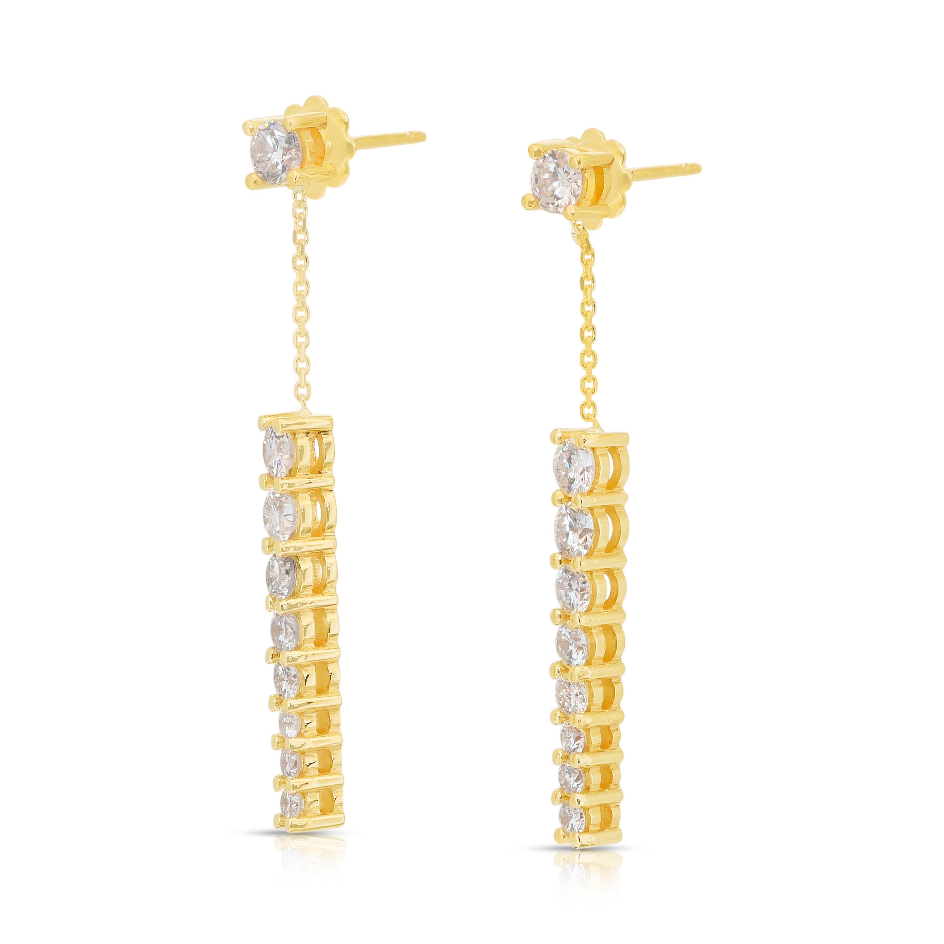 Elegantes Pendientes de Gota de Diamantes de 2.02ct en Oro Amarillo de 18k - Certificado IGI Corte redondo en venta