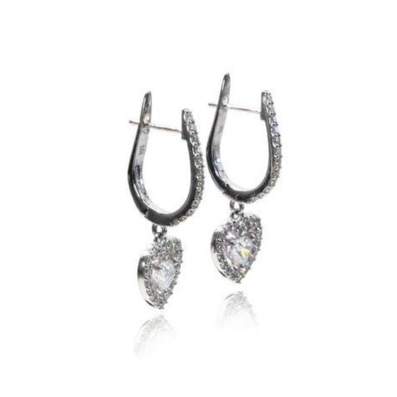 Heart Cut Elegant 2.02ct Heart Brilliant Diamond Duo Earrings in 18K White Gold For Sale