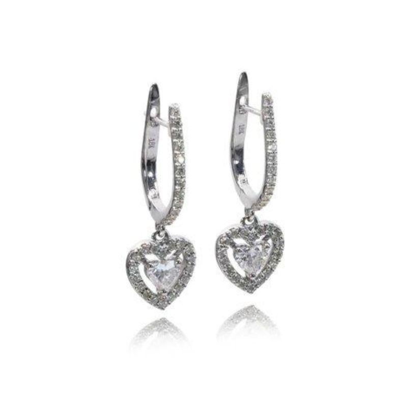 Elegant 2.02ct Heart Brilliant Diamond Duo Earrings in 18K White Gold In New Condition For Sale In רמת גן, IL