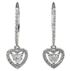 Elegantes boucles d'oreilles duo en or blanc 18 carats avec diamant brillant en forme de cœur de 2,02 ct.