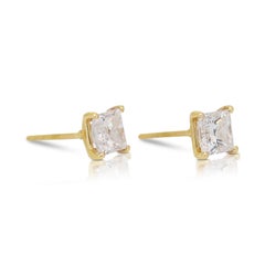 Elegant 2.08ct Diamonds Stud Earrings in 18k Yellow Gold - GIA Certified