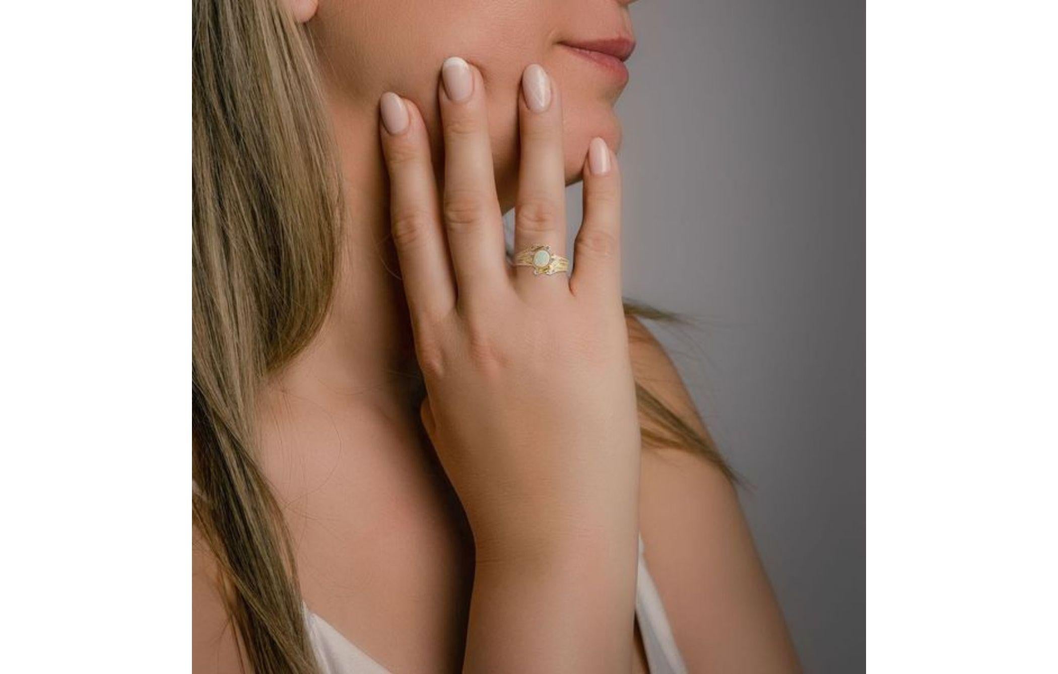  Elegant 20K Yellow Gold Opal Diamond Ring w/ 0.12 ct Natural Diamonds NGI Cert For Sale 2