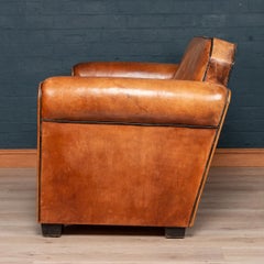 Elegant 20th Century Dutch Two-Seat Tan Leather Sofa