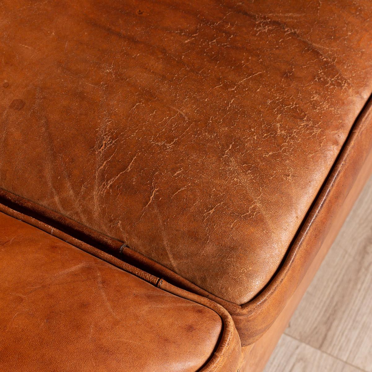 Elegant 20th Century Dutch Two-Seat Tan Leather Sofa For Sale 1