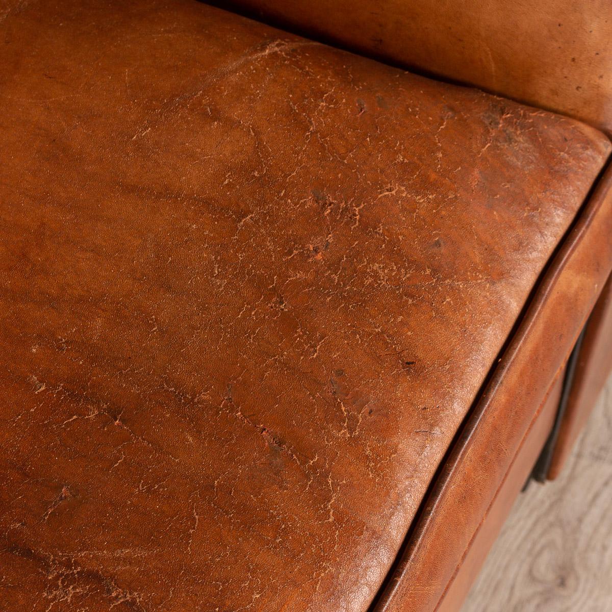 Elegant 20th Century Dutch Two-Seat Tan Leather Sofa For Sale 2