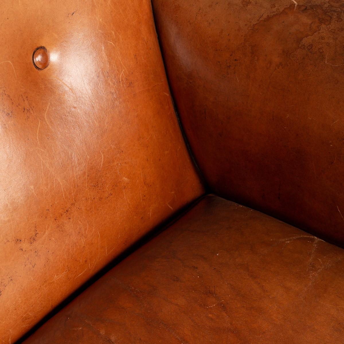 Elegant 20th Century Dutch Two-Seat Tan Leather Sofa For Sale 3