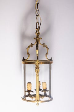 Elegant 20th Century French Gilt Brass Lantern with Curved Detailing