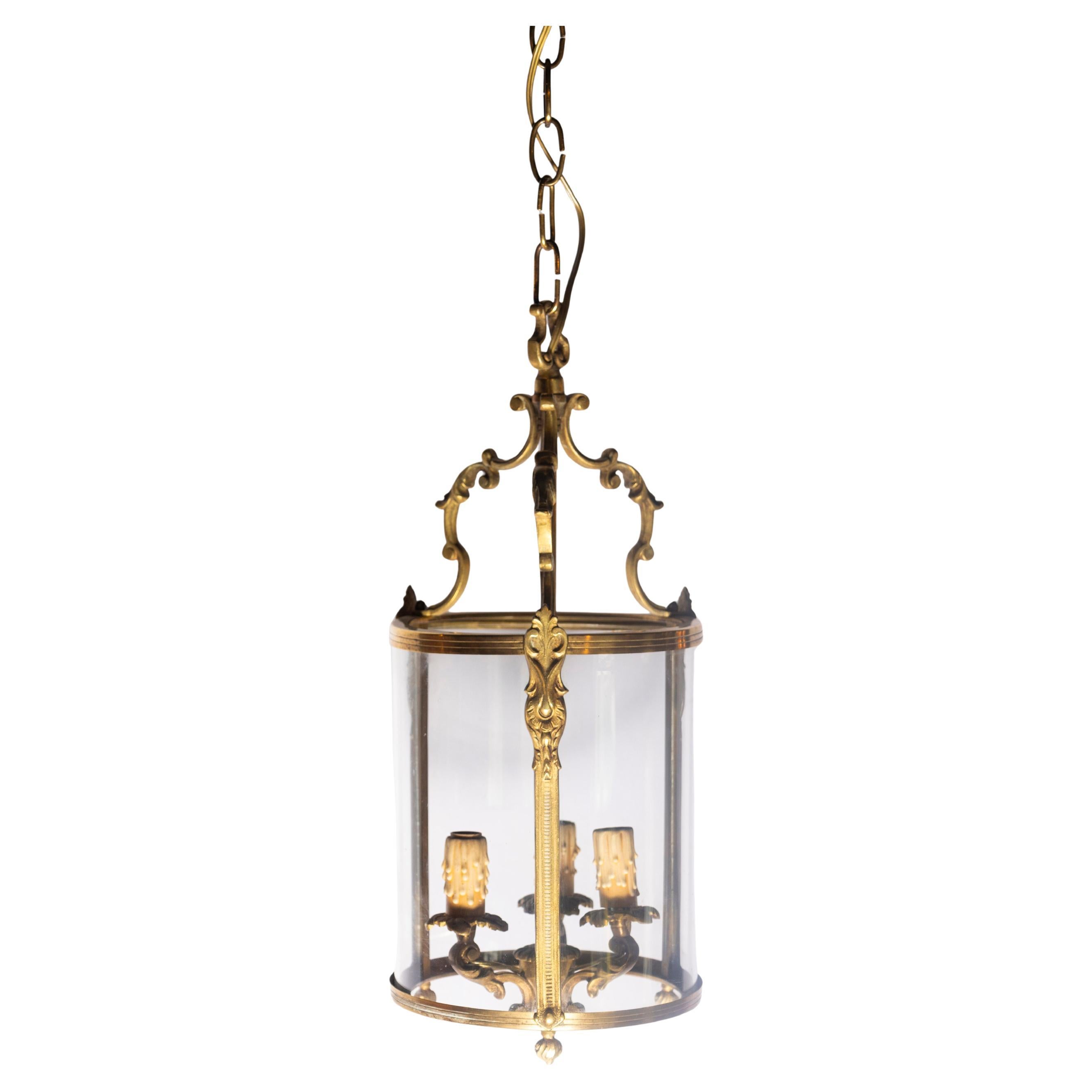 Elegant 20th Century French Gilt Brass Lantern with Curved Detailing