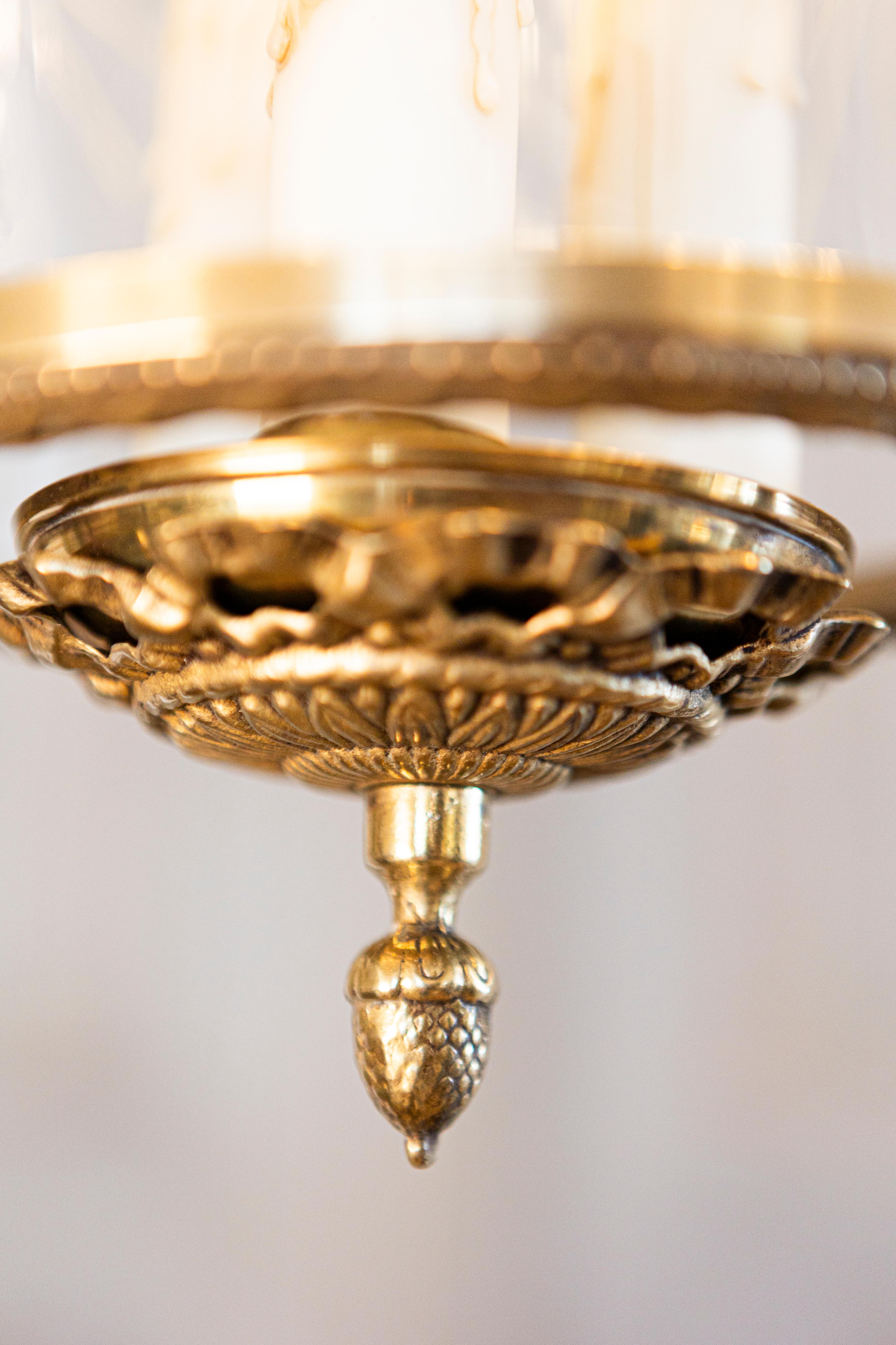 Elegant 20th Century French Gilt Brass Lantern with Etched Glass Panels 4