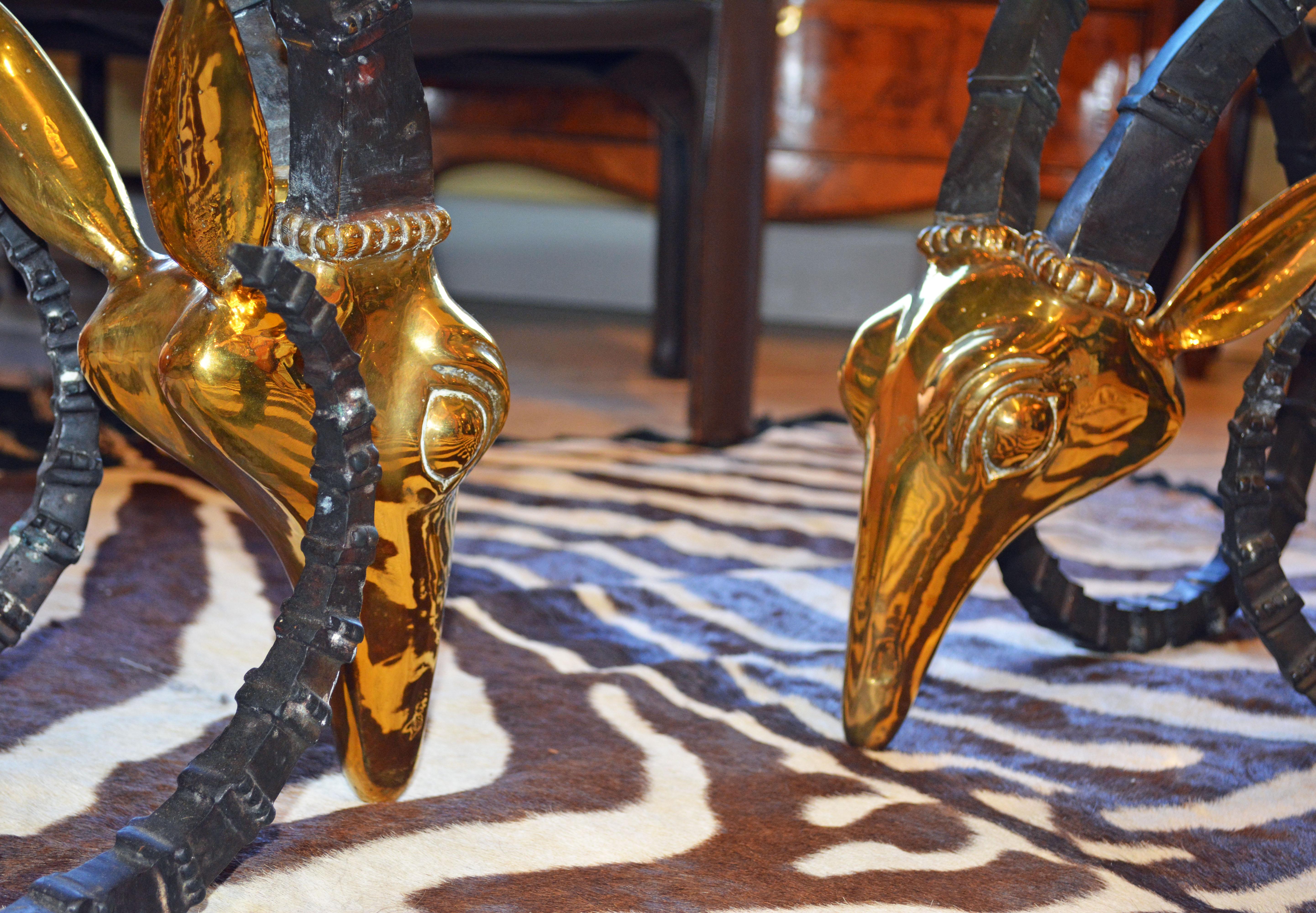 Elegant 20th Century Ibex Head Glass Top Coffee Table Attributed Alain Chervet 5