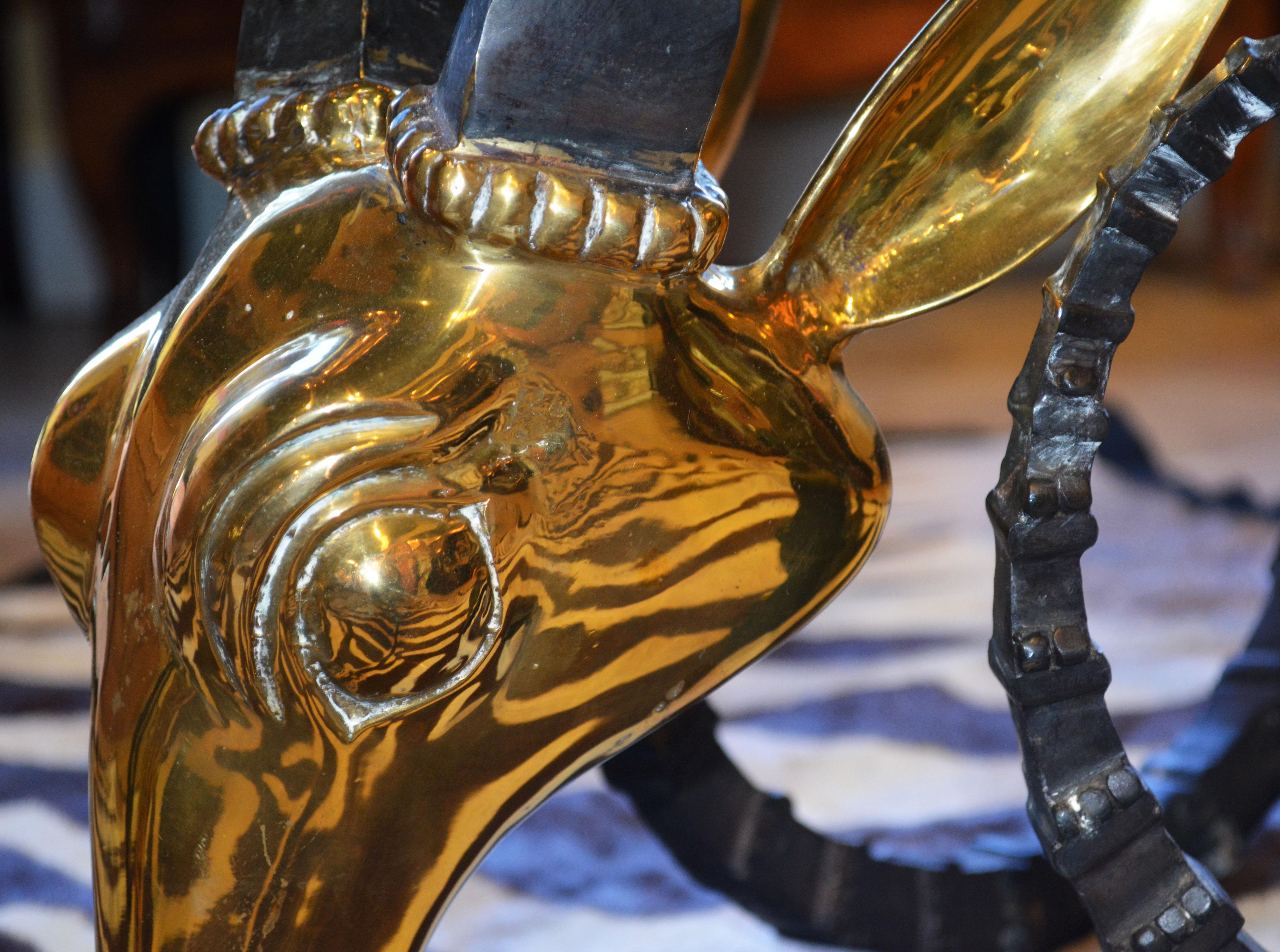 Brass Elegant 20th Century Ibex Head Glass Top Coffee Table Attributed Alain Chervet