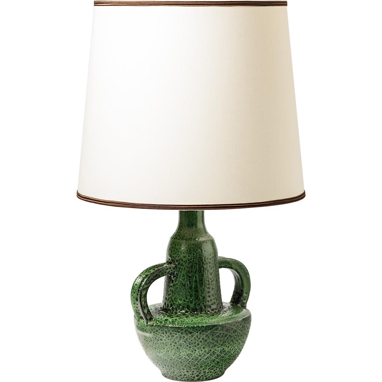 Elegant 20th Midcentury Green Ceramic Table Lamp by Jean Austruy French Art