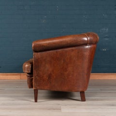 Elegant 20th Century Dutch Three-Seat Sheepskin Leather Sofa