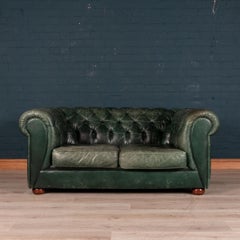Elegant 20th Century Pair of Green Two-Seat Leather Chesterfield Sofas