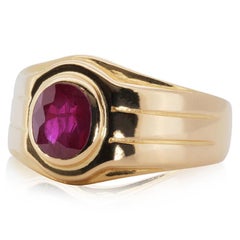 Elegant 22k Yellow Gold Dome Ring with 0.5 Ct Natural Ruby, NGI Certificate