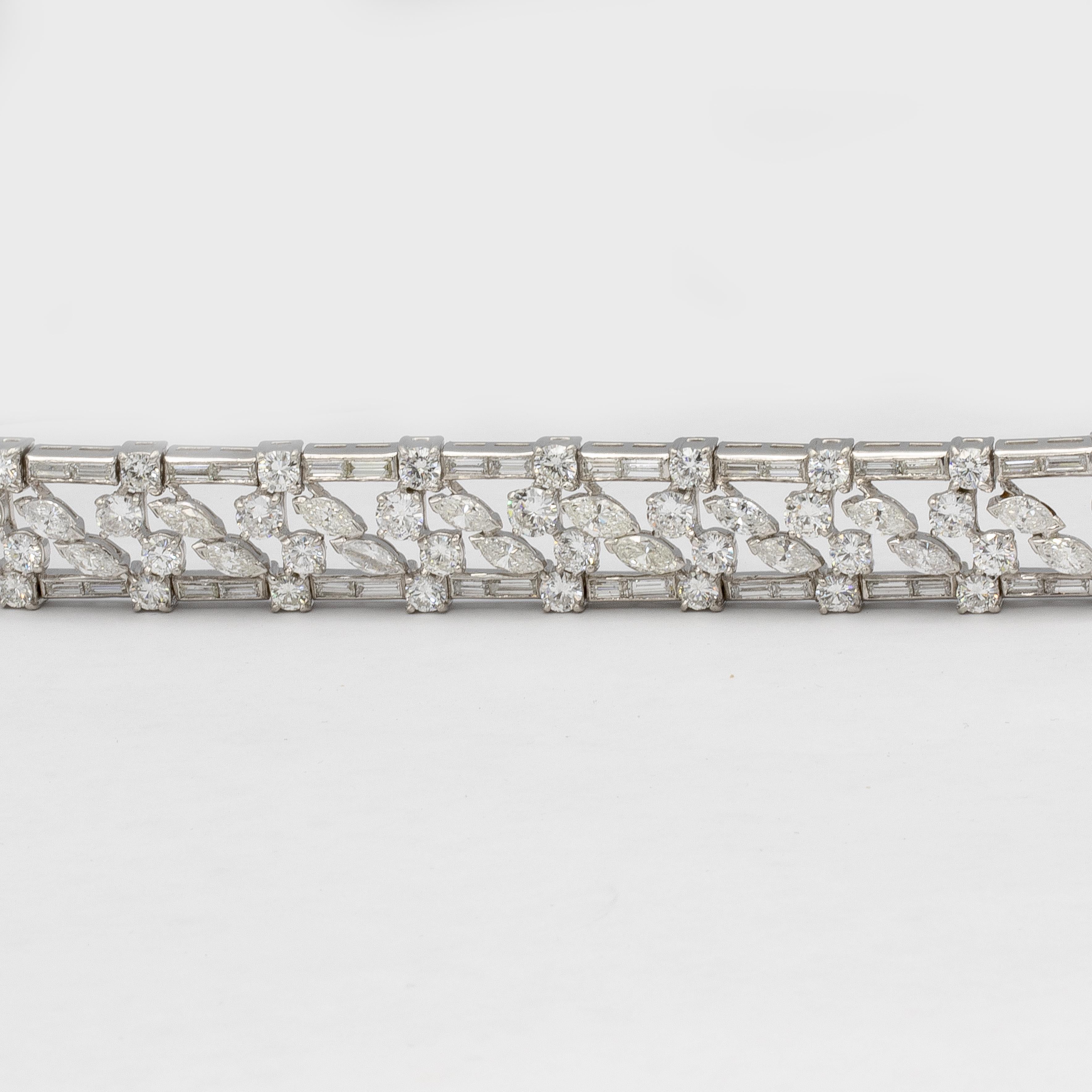 Marquise Cut Elegant Handmade Platinum Bracelet With 24.7 Carats Of Diamonds 