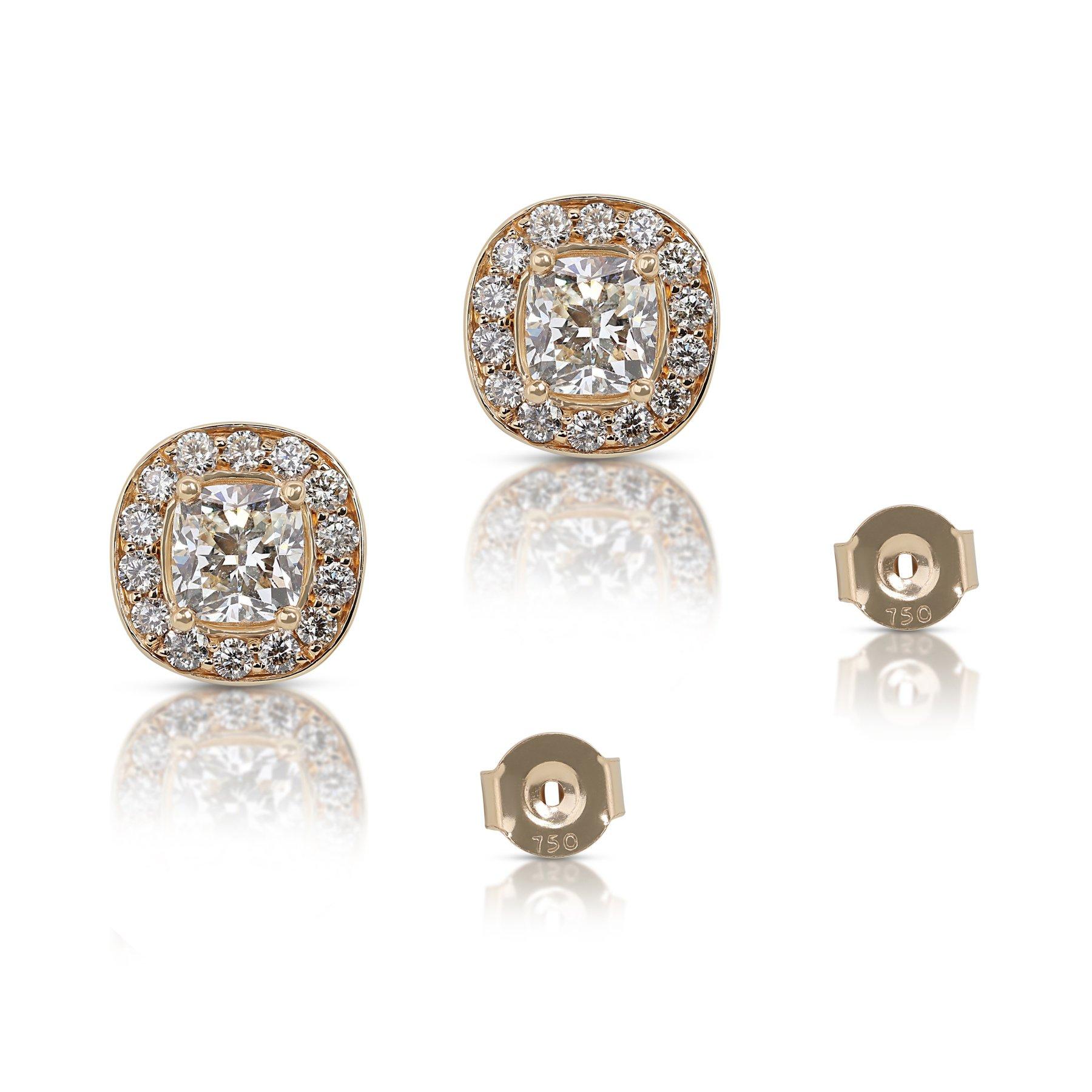 Elegant 2.50ct Diamonds Stud Earrings in 18k Yellow Gold - GIA Certified 3