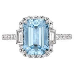 Elegant 2.64 Carat Aquamarine Emerald Cut Ring in 18K White Gold with Diamonds