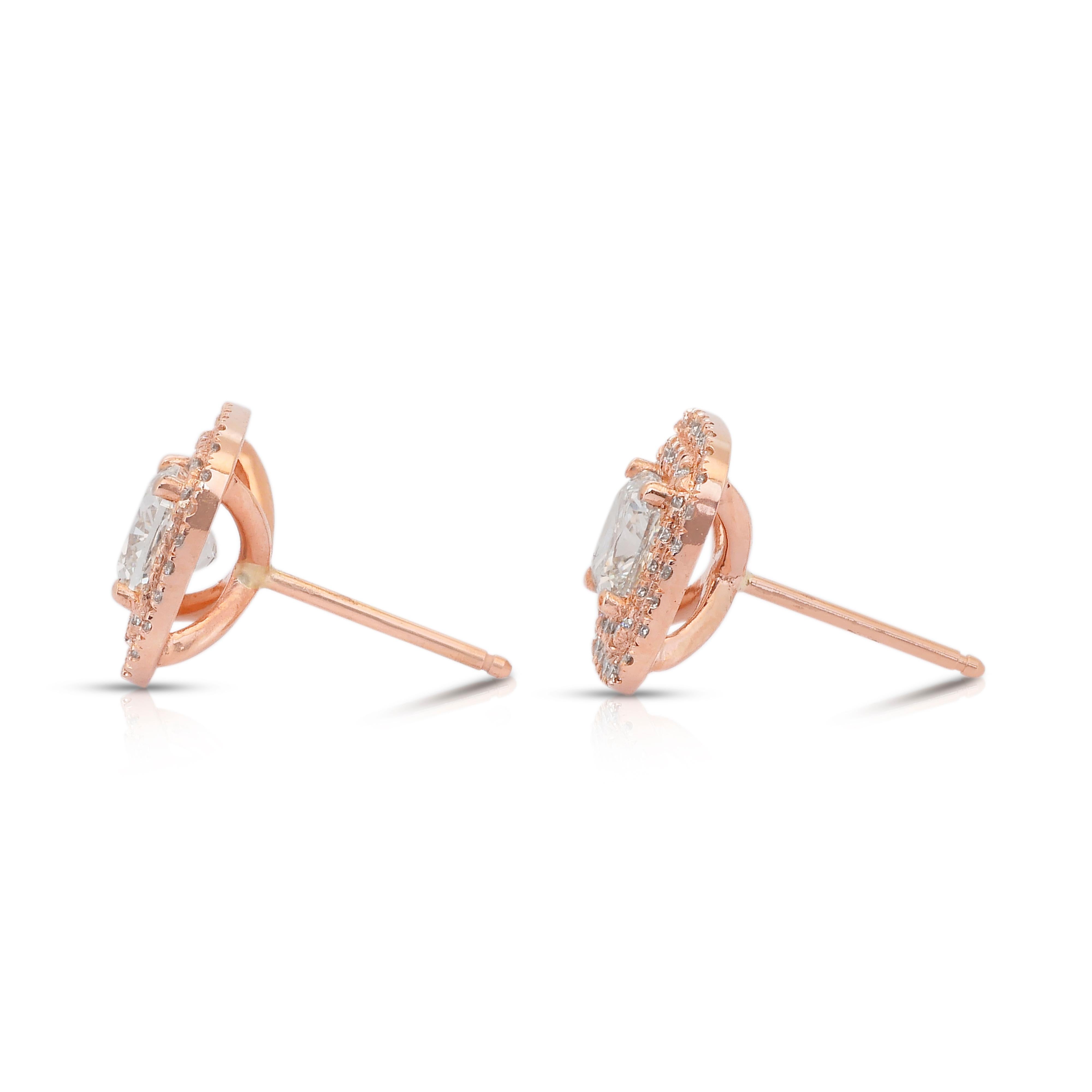 Elegante 2,67ct Diamanten Ohrstecker in 18k Rose Gold - IGI zertifiziert im Zustand „Neu“ im Angebot in רמת גן, IL