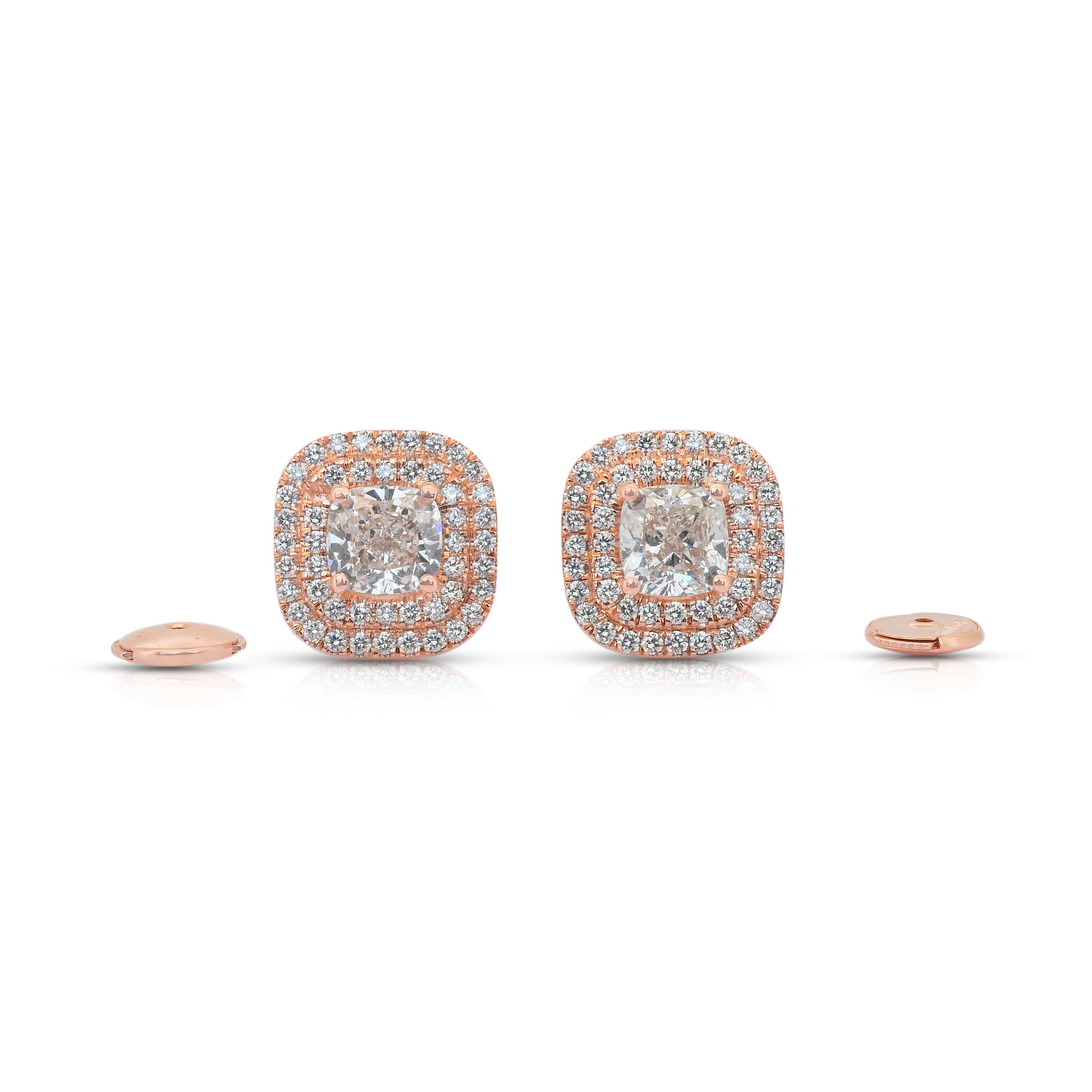 Elegante 2,67ct Diamanten Ohrstecker in 18k Rose Gold - IGI zertifiziert im Angebot 3