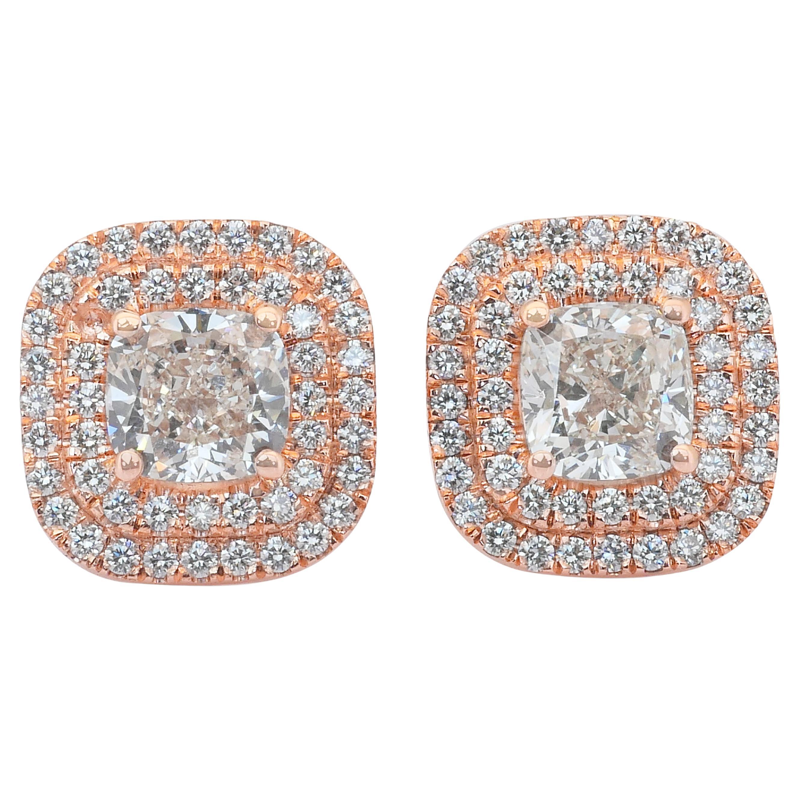 Elegante 2,67ct Diamanten Ohrstecker in 18k Rose Gold - IGI zertifiziert