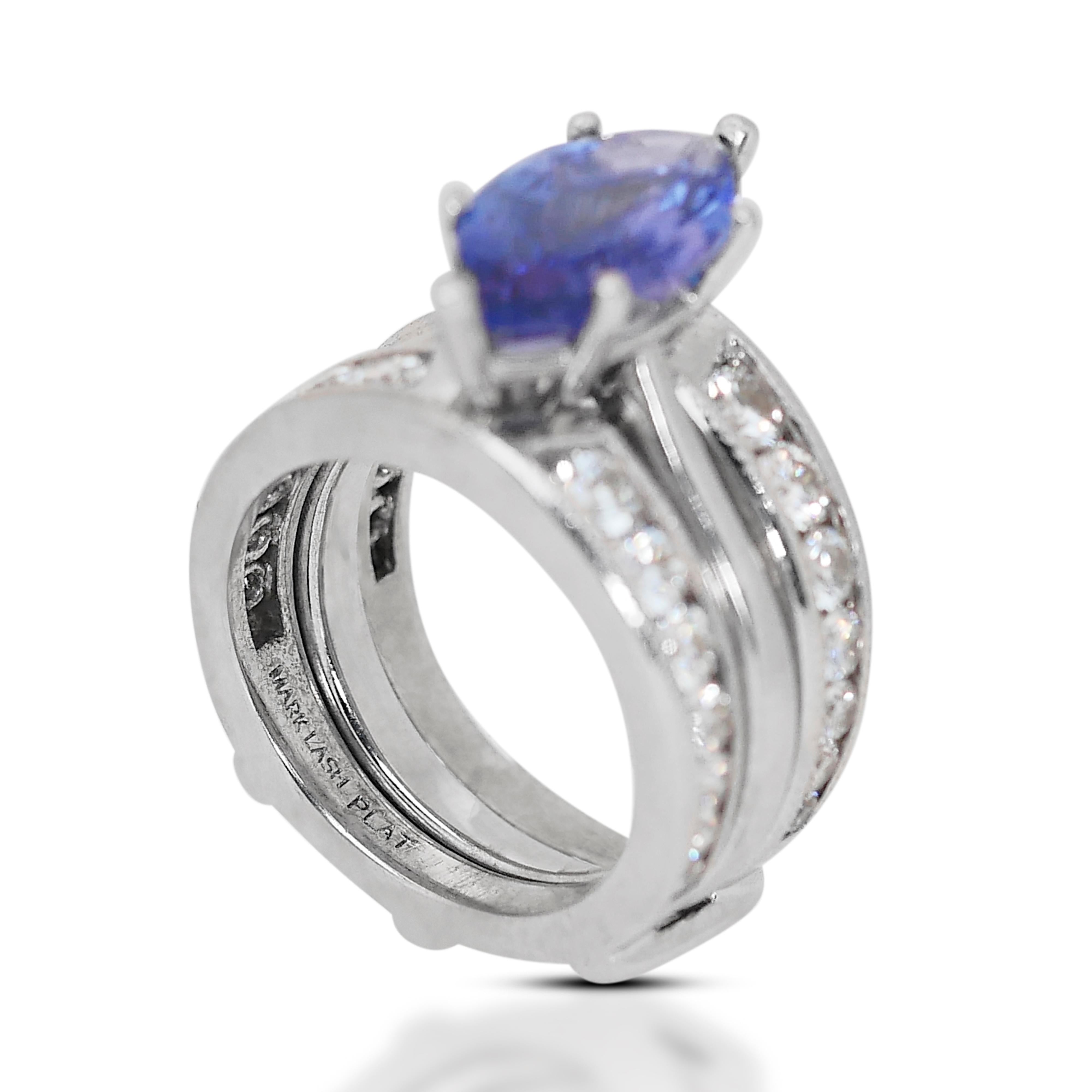 Elegant 2.75 Carat Marquise Mixed Cut Tanzanite Ring In New Condition For Sale In רמת גן, IL